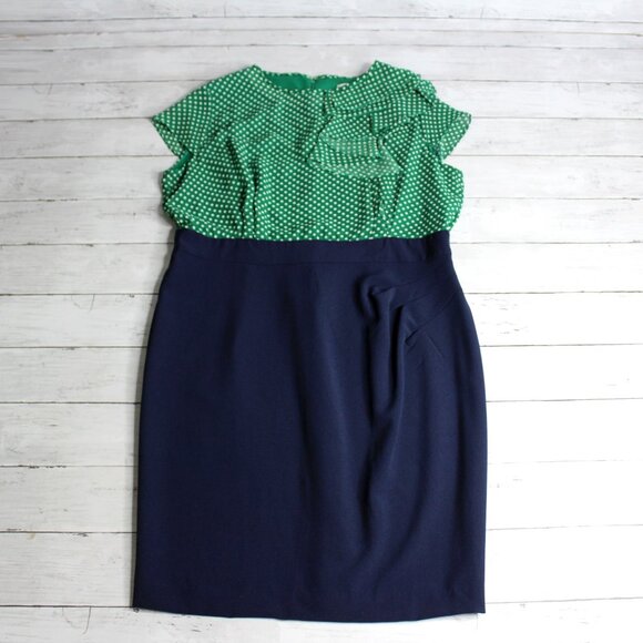 Shelby & Palmer Women's Vintage Retro Dress Size 14 Green Chiffon Navy - Picture 1 of 7